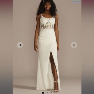 DB STUDIO white illusion corset crepe sheath wedding dress